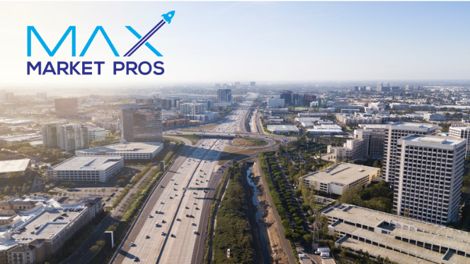 Aerial view of the Irvine, California office district — Max Market Pros home base