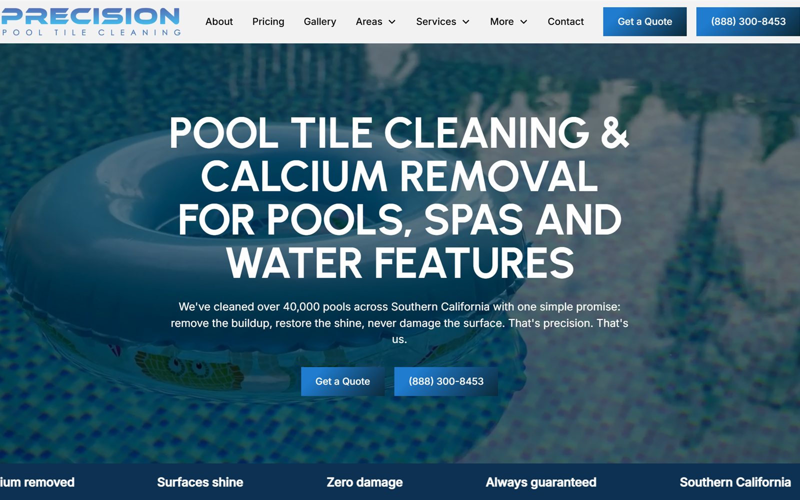 Precision Pool Tile Cleaning website — Pool Service & Restoration case study on desktop
