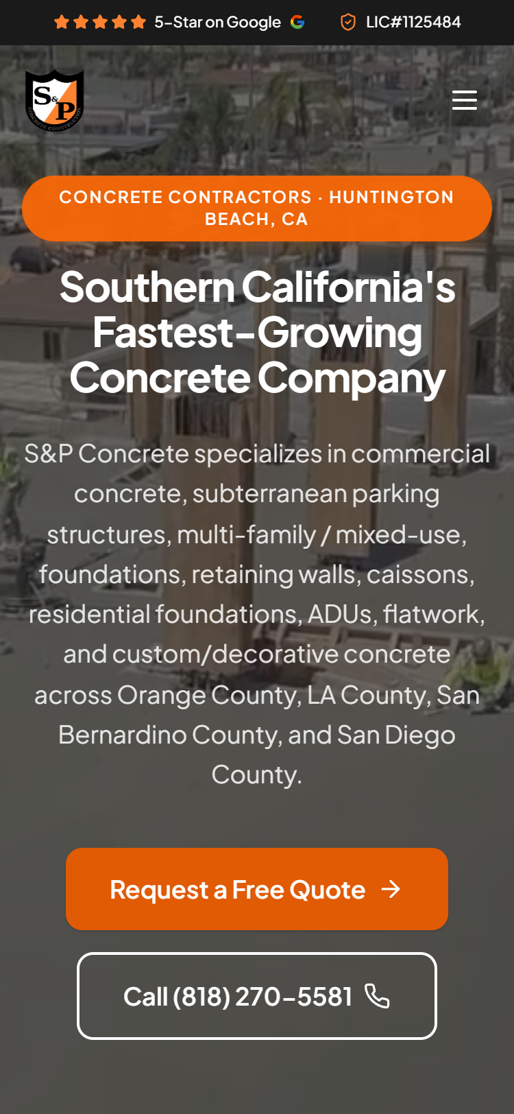 S&P Concrete Construction on mobile